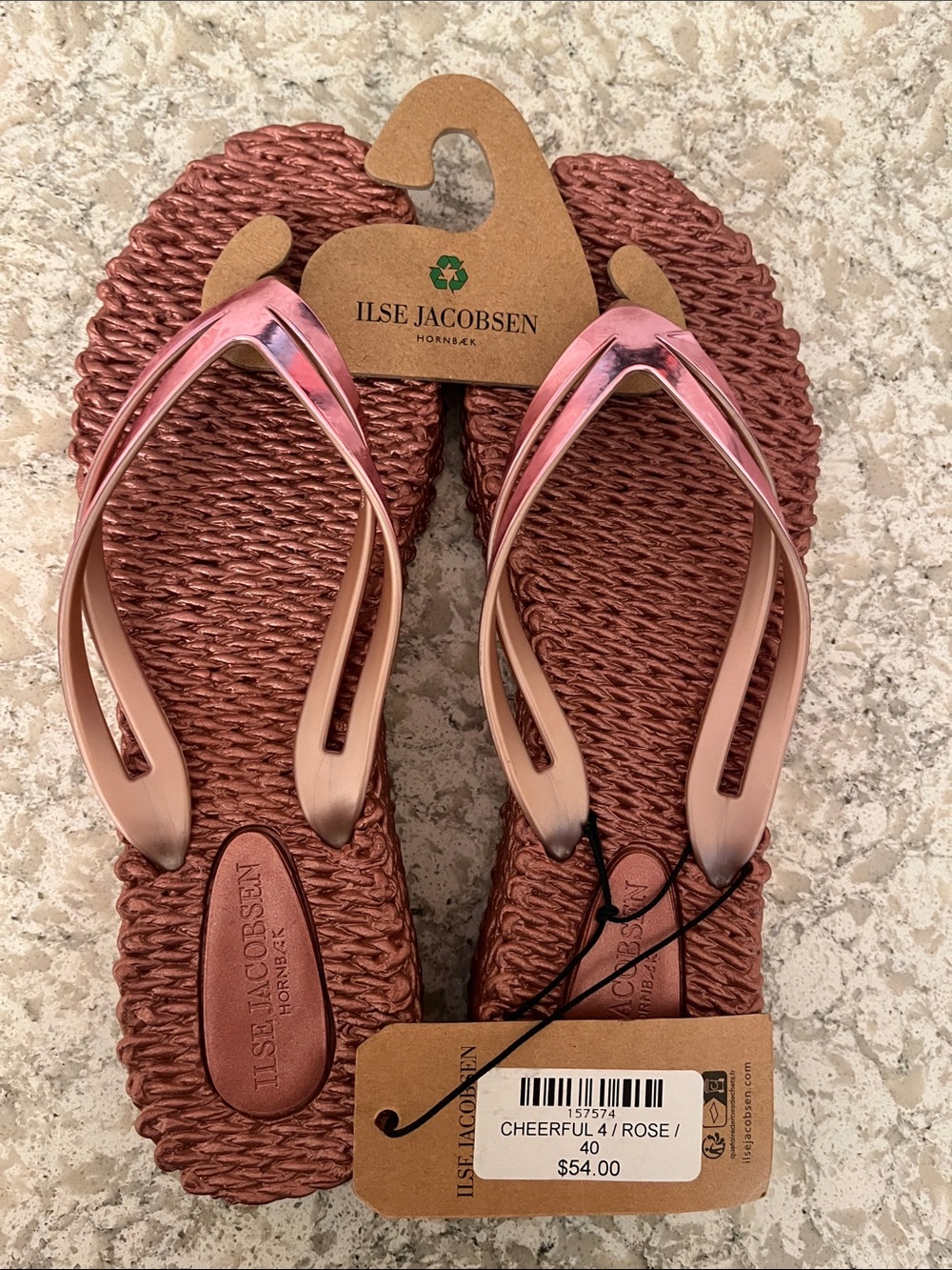 Ilse Jacobsen Rose Metallic Woven Flip Flop Sandals NWT